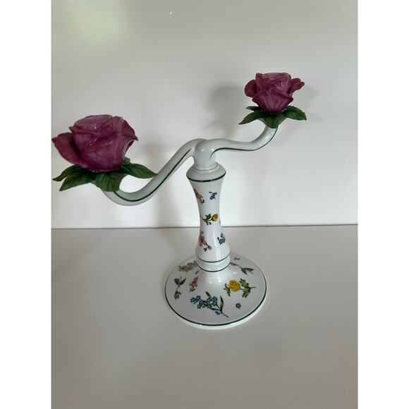 Vintage Franklin Mint Candelabra Les Fleurs De Provence Le Cordon Bleu Rose JL - Picture 7 of 11